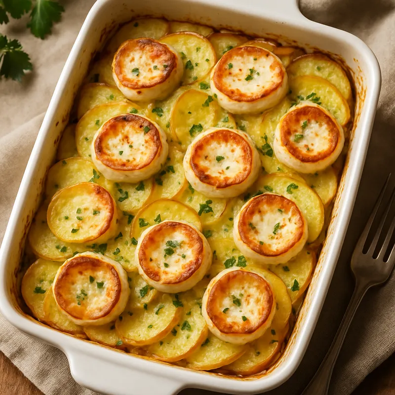 Ziegen- und Kartoffelauflauf