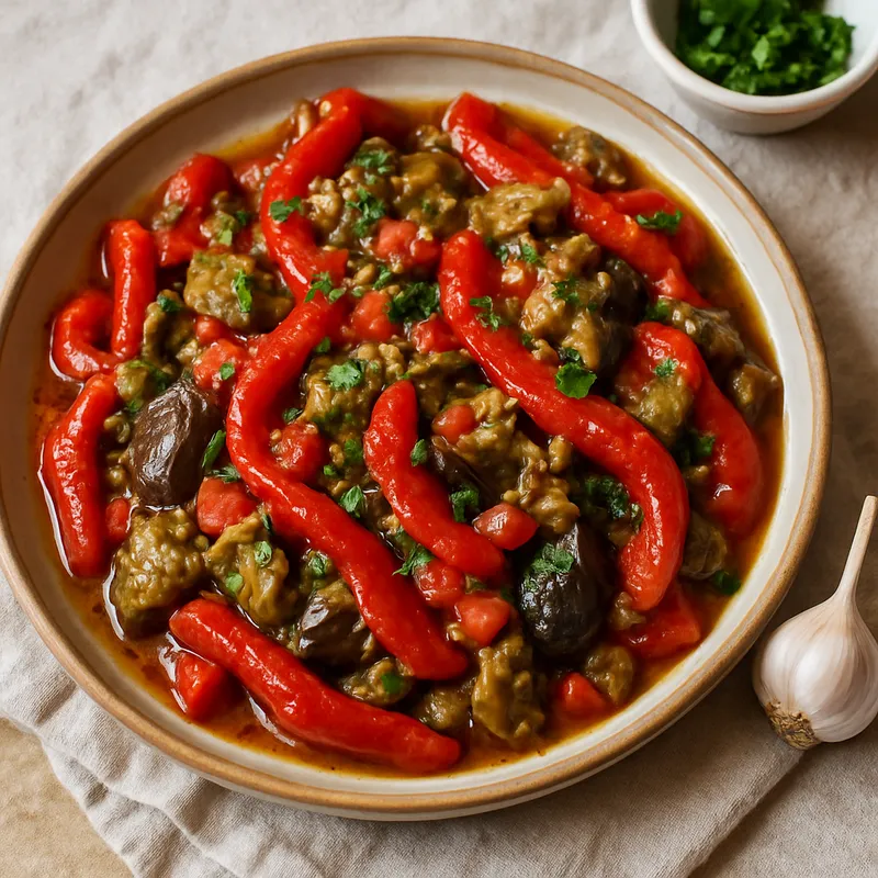 Zorongollo Extremeño (Extremadurischer Salat aus geröstetem Paprika und Aubergine)